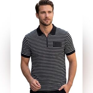 NWT Karl Lagerfeld Paris Striped Polo with Zip Collar L